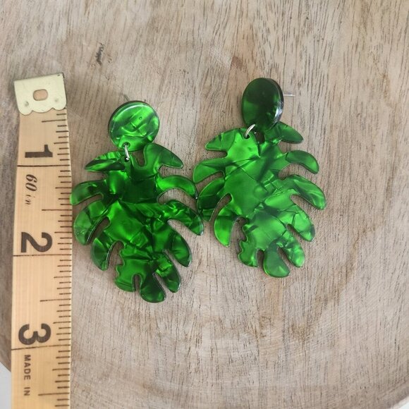 Bundle and Save- Fun Acrylic Monstera Leaf Earrings, New - Picture 2 of 4